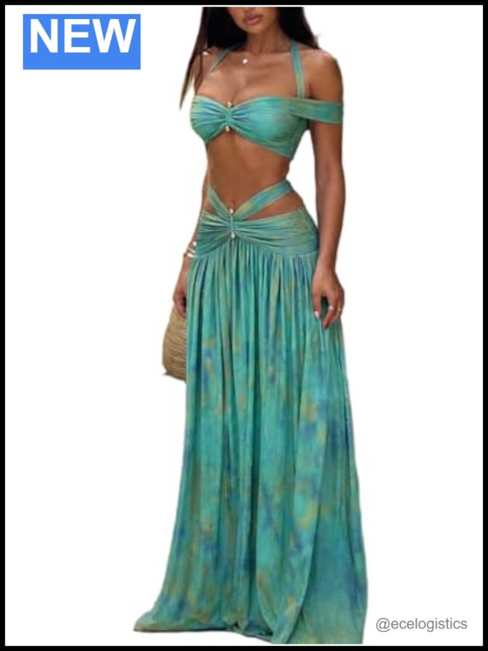 Women 2 Piece Skirt Sets Halter Crop Top Maxi Skirt Vacation Outfit